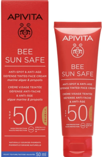 Apivita Bee Sun Safe Anti-Spot & Anti-Age Defence Face Cream Spf50 Tinted 50ml