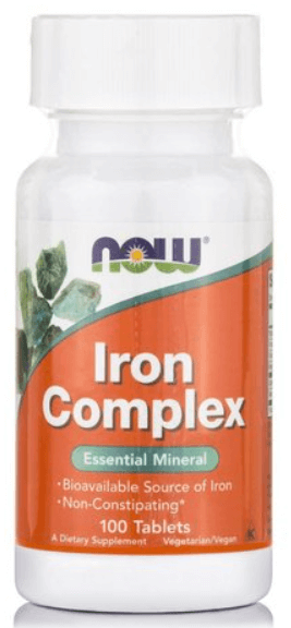 Now Foods Iron Complex Essential Mineral (Vegetarian) Хранителна добавка с желязо в комбинация с фолиева киселина 100 таблетки